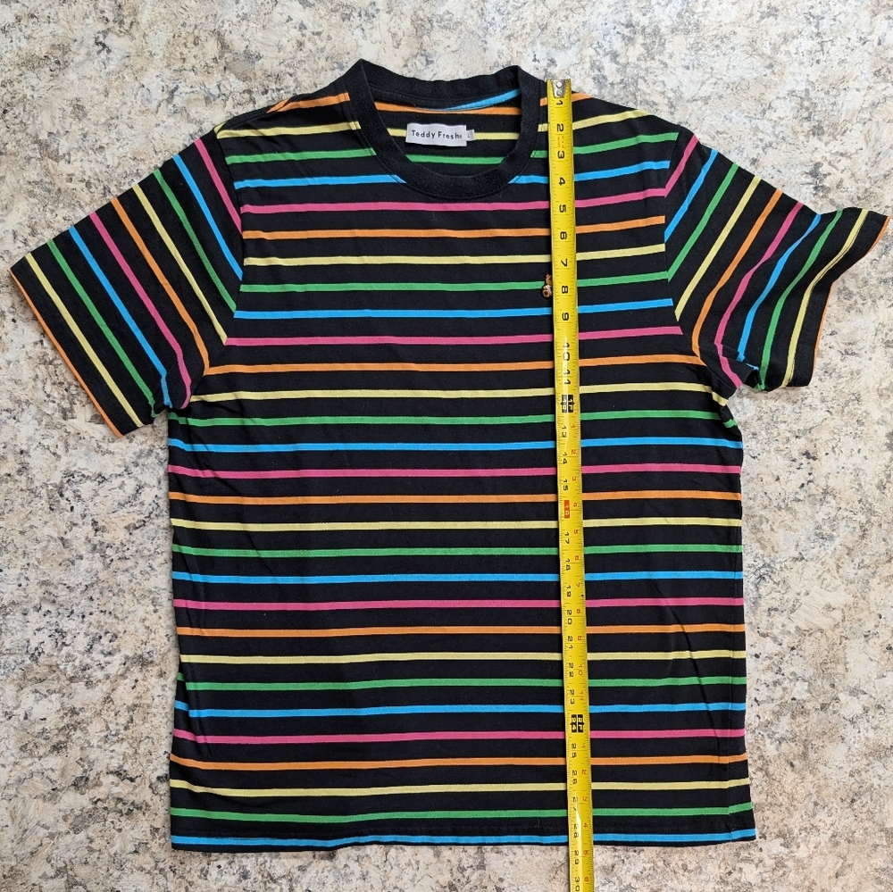 Teddy Fresh Black Tee with Colorful Stripes